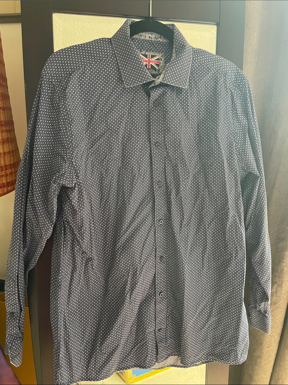 Men's Navy Blue Micro Dot Long-Sleeve Button-Down Shirt